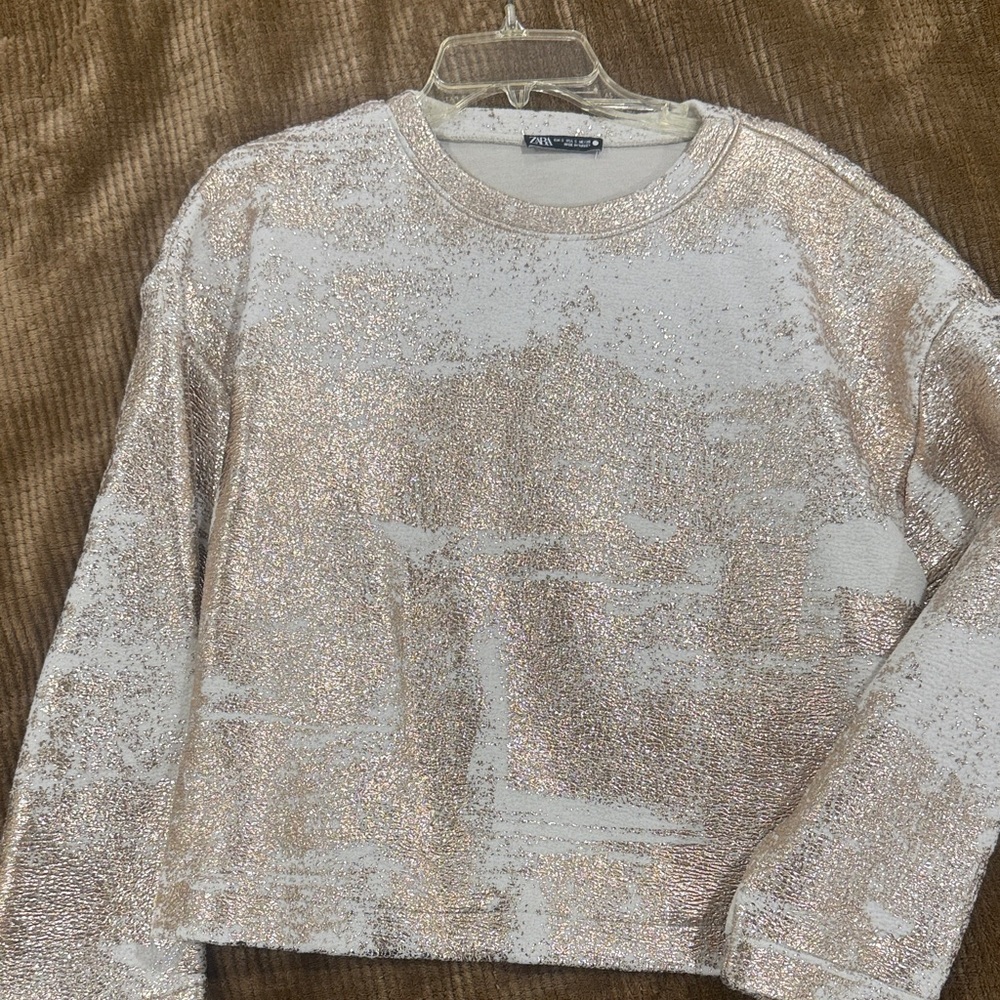 Zara Beige Glitter Sweatshirt